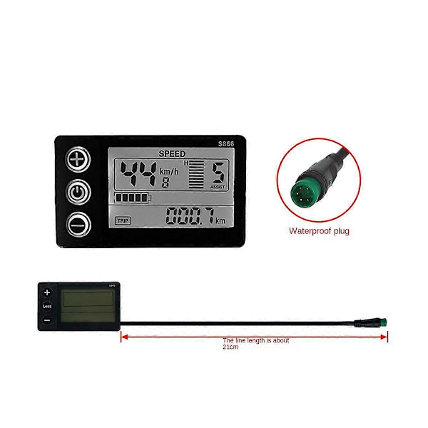 LCD-S866 Elektrisk Cykel LCD Display Meter 24V 36V 48V E-cykel Kontrolpanel med Vandtæt Stik Ebik