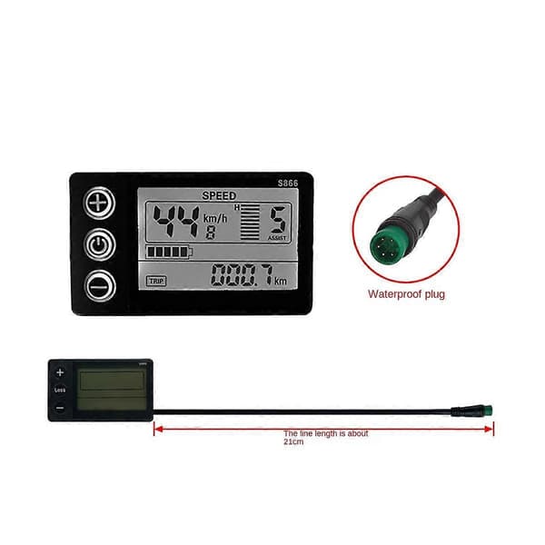 LCD-S866 Elektrisk Sykkel LCD Display Meter 24V 36V 48V E-sykkel Kontrollpanel med Vanntett Plugg Ebik