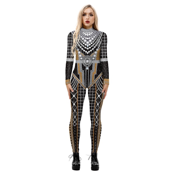 Halloween rustning digital print skuespiller kostume cos tætsiddende elastisk jumpsuit slim fit BAX 189 M