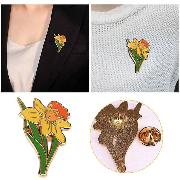Emaljenål til kvinder og mænd, brochenål med påskeliljeblomst 4 cm