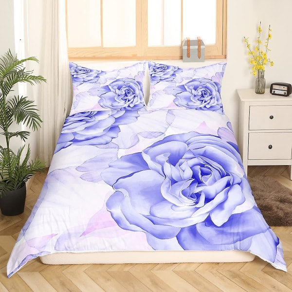 Blå Ros Kung Queen Sängkläder Set Romantiskt Blommigt Påslakan Abstrakt Vatten Krusningar Blomma Täcke Överdrag Polyester Quilt Överdrag