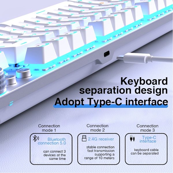 F3001 2.4G langaton bluetooth-johdollinen kolmitoiminen näppäimistö mekaaninen peli toimisto langaton taustavalo 87-näppäimen näppäimistö Black-Blue keyboard
