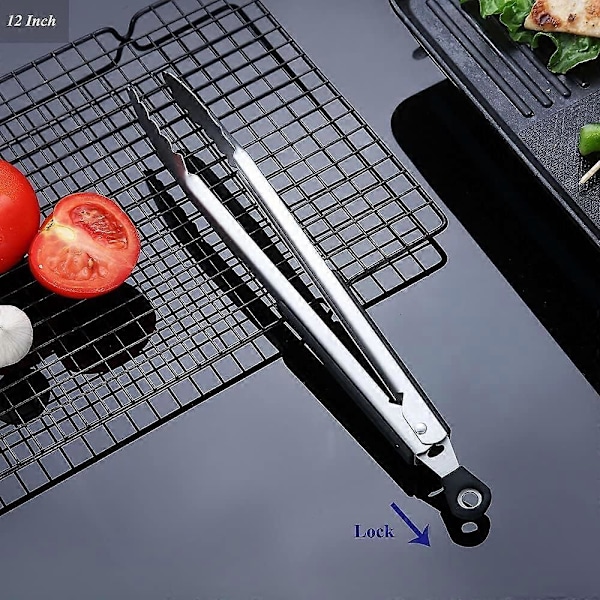 12 tums grilltång, grilltång i rostfritt stål, premium grilltång, metalltång för fast kött