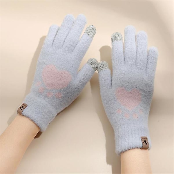 Søte hjertehansker for kvinner, fluffy plysj-hansker for vinteren grey