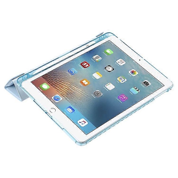Kompatibel med iPad Air (2013) / Air 2 / iPad 9,7-tommer (2017) / (2018) Lær+Klar Akryl Tablet Case Origami Tri-fold Stativ Ta LightBlue