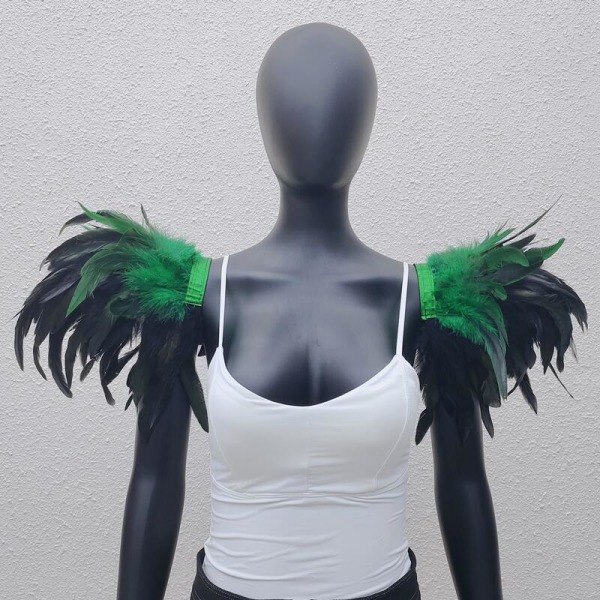 Goottityylinen Extra Large Feather Cape Show Prom Epaulettes Halloween Party Cosplay -asu green+black