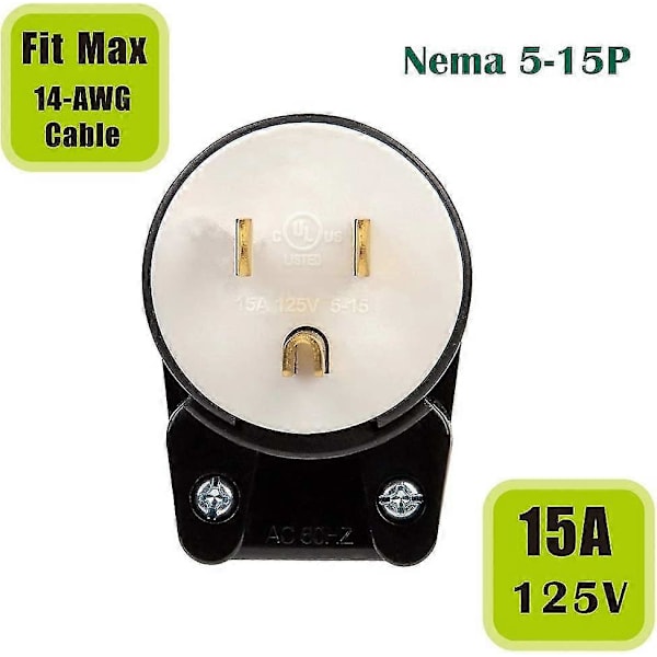 90 Grader USA Canada Hannplugg 5-15p 3-polet Vinkel DIY Plugg. 15a 125v USA 3-pin