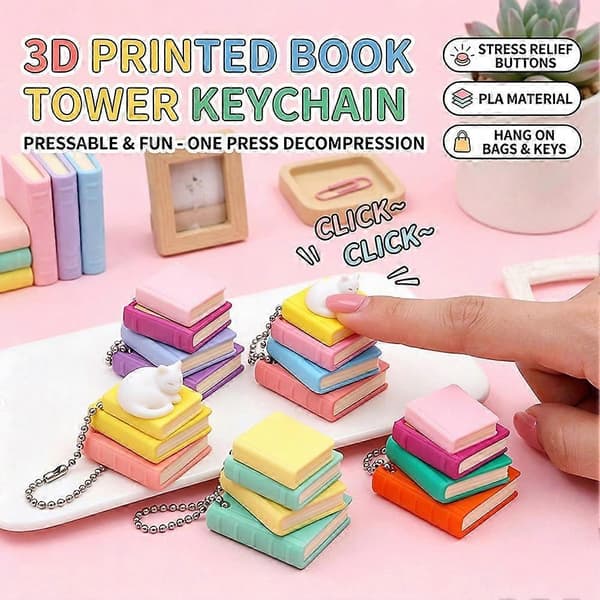 3D-printet bok-fingertuppspinner – lilla oransje skrivebordsdekorasjon nøkkelring E