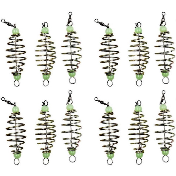12 stk. Selvlysende Karpfiske Feeder Coil Inline Fiskeutstyr Agn Kaster In-Line Lokkemiddel Bur Kurv