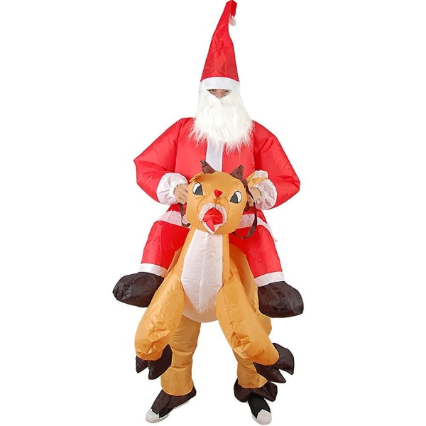 Voksen julenisse oppblåsbart kostyme Cosplay Jul Dyr Anime Fancy Dress Riding På Reinsdyr Luft Blow Up Karneval Kostymer Reindeer Santa Claus