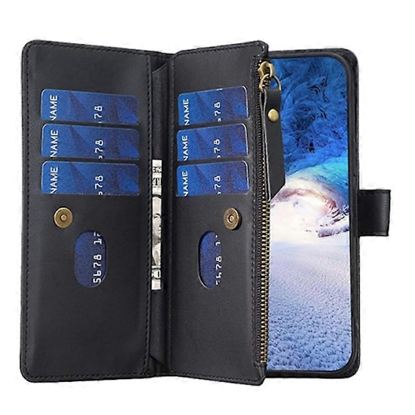 BF Style-19 Kompatibelt För Oppo A74 / A93 / A54 5G Ficka med Dragkedja PU Läder Telefonfodral Plånbok Ställ Skydd Black