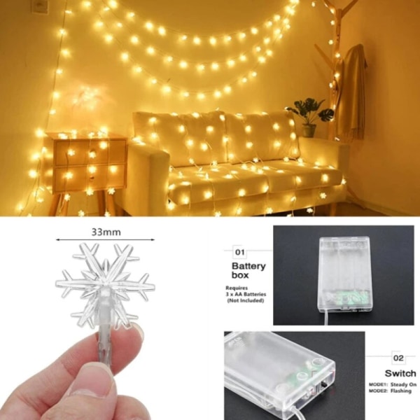 3M 20LED Snøfnugg LED Lyslenke Julepynt Hjem Juletre Hengende Dekor Navidad Noel Nyttårsgaver 2023 White  snowflake 3M 20LED