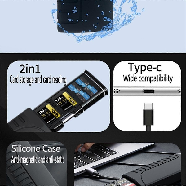 -10 Nopea SD-kortinlukija USB 3.1 Type-C SD/TF/SIM-kortin säilytyskotelo kameroille, älypuhelimille,