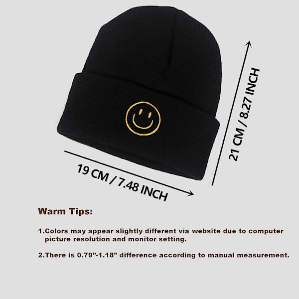 Unisex lazy beanie vinter varm strikket lue koreansk smiley fjes broderi ull strikket lue hip hop pullov