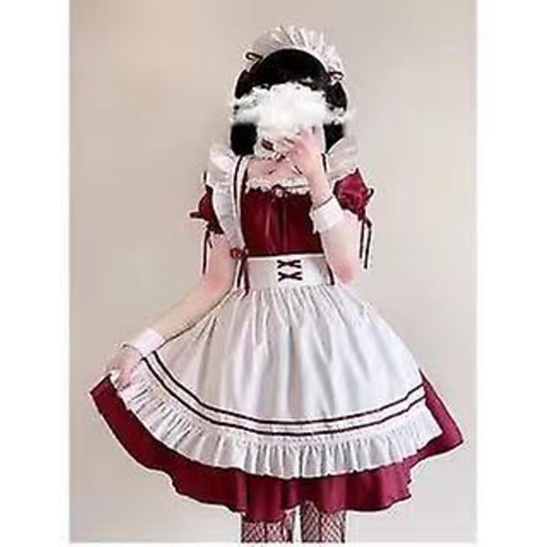 2022 Musta Söpö Lolita-piikatytön asu Tytöt Naiset Ihana Piika Cosplay-asu Animaatioesitys Japanilainen asu Mekko Vaatteet red wine L