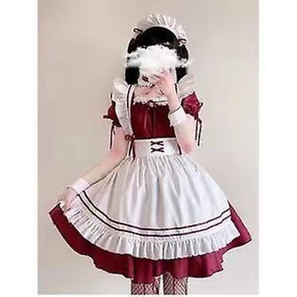 2022 Svart Søt Lolita Maid Kostymer Jenter Kvinner Lovely Maid Cosplay Kostyme Animasjon Vis Japansk antrekk Kjole Klær red wine L