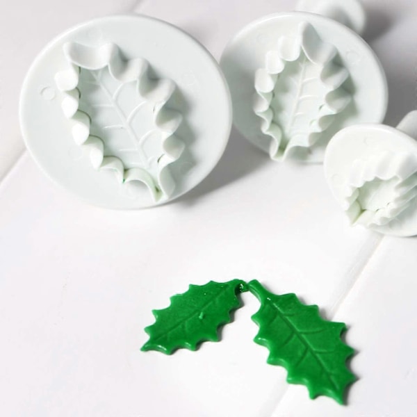 6 stk./sett Jul Kristtornblad Stempelkutter, Kristtornblader Fondantform Kakeform Julefest Kake Cupcake Gum