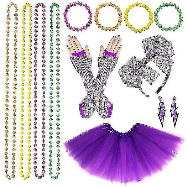 Snabb leverans Kvinnor 80-tals Festklänning Retro Party Kostym Set Purple