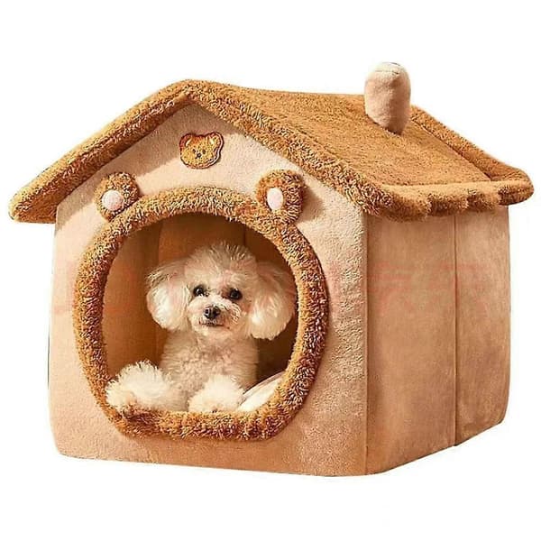 Cave Cat Bed Cute Bear Shaped Cat Beds for Indoor Cats with Removable Cushion brun