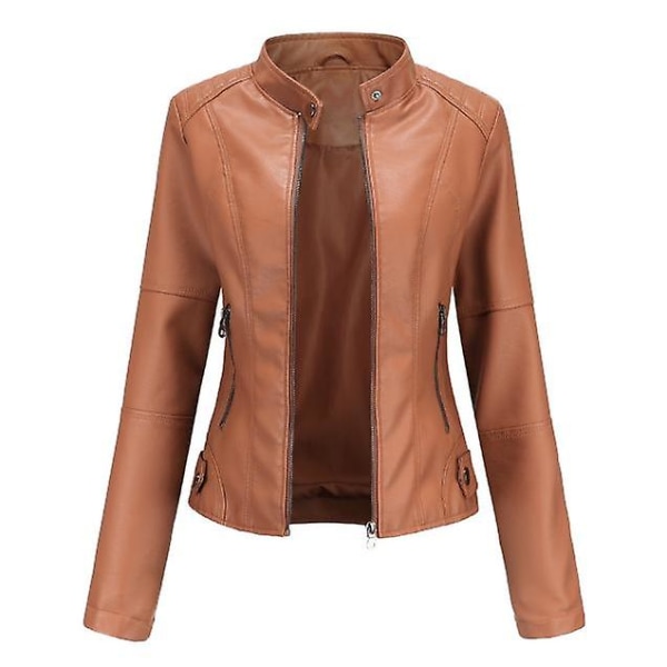 Dame Skinnjakke Casual Glidelås Tilgjengelig I 6 Farger camel XL