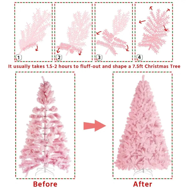 Joulukoristeet Vaaleanpunainen nivelletty kuusi Keinotekoinen joulukuusi kokoontaitettavalla jalustalla 6 jalkaa Hyvää joulua Christmas tree only 6-FT