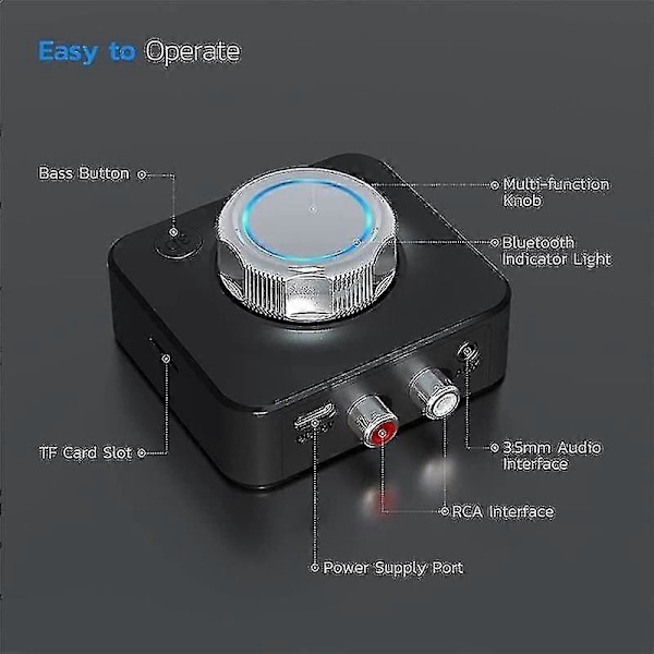 Bluetooth 5.0 Audio Receiver 3D Stereo Langaton Adapteri TF-kortti RCA 3.5mm 3.5 Aux-liitäntä Auton Johdolle