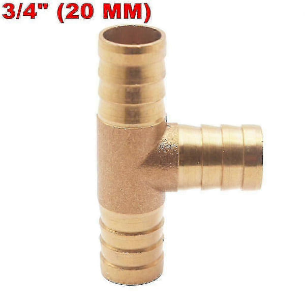 3/4\" 20mm Slangeforskruning T-stykke Messingrør 3 Vejs T-fitting Gevind Gas Brændstof Vand Luft