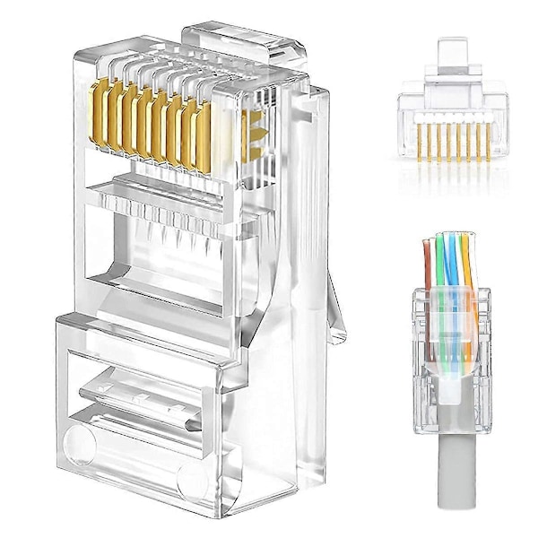 100 stk. Cat6 / Cat5E RJ45 Gjennomgangskontaktpakke med Krimpverktøy