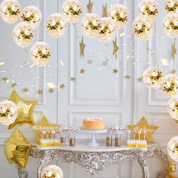 Guld Konfetti Ballonger, 50 st 12 Tum Latex Partyballonger Med Guld Konfetti För Födelsedag Bröllopsfest Dekorationer