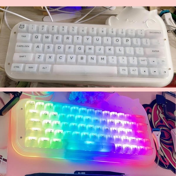 Söt katt med trådbundet mekaniskt tangentbord DIY Kit 64 nycklar Hot-Swappable RGB-ljuseffekt Honey and Milk JP