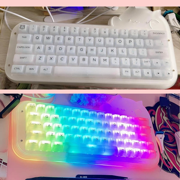 Søtt Katte Kablet Mekanisk Tastatur DIY Kit 64 Taster Hot-Swappable RGB Lyseffekt Minimalist