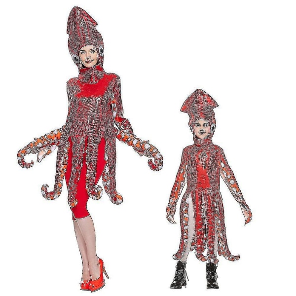 Rolig Familj Bläckfisk Kostym Röd Octopus Svamp Overall För Barn Havsdjur Kostym Halloween Karneval Cosplay Kids-M