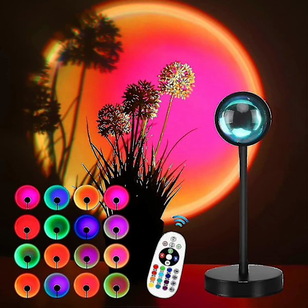 Solnedgangsprojektorlampe, 16 Farver Solnedgangsprojektorlampe Flere Farver Med Fjernbetjening, 360 Graders Rotation Led Solnedgangsprojektorlampe Natlampe Med Fad