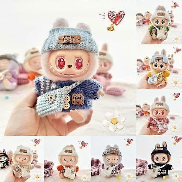 17 cm Mini Dukke Tøj Outfit Tilbehør til Labubu Sweater Hat Skuldertaske Tøj Labubu Dukke A1
