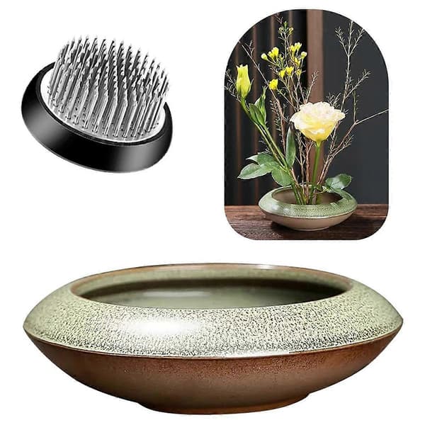 Ikebana Vas Kit Keramisk Blompiggsvas Blompiggsvas för Utställningar Mossa & Hydroponiska Växter Dekor Gåva B