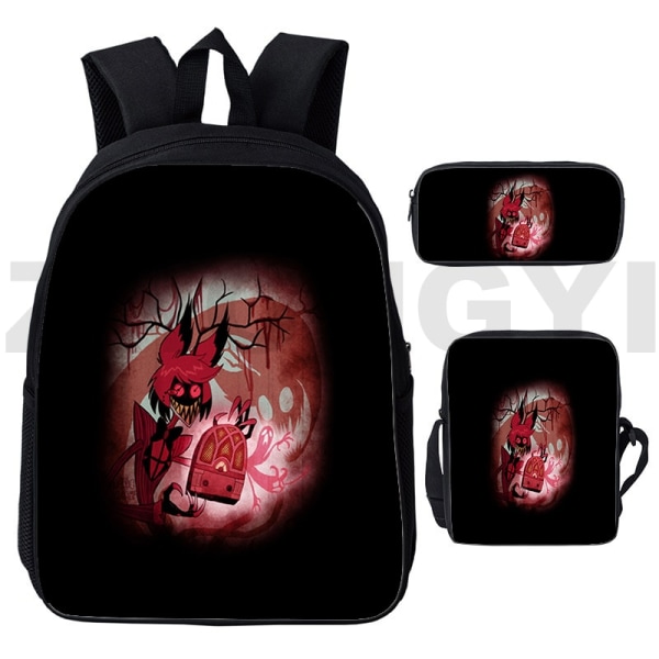 Cartoon Hazbin -reppu, miesten urheilukoululaukku, 3 osaa Hazbin19 3 Pcs Set 16 inch