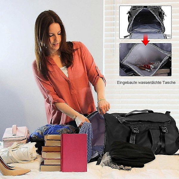 Matkareppu Unisex-matkareppu Kevyt urheilureppu kenkälokerolla musta WSW