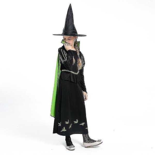 Heksekjole Halloween kostume Deluxe sæt med hat til piger 140cm