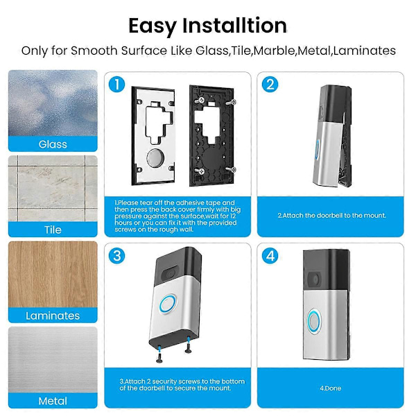 Video dørklokkeholder uden boring til Ring Video Doorbell (2020-udgave), dørklokke monteringsholder tilbehør