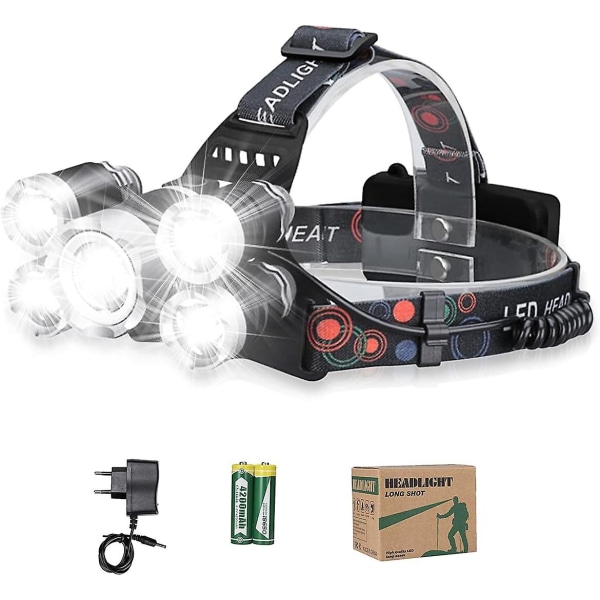 Ladattava otsalamppu - 12000lm Tehokas valaistus Ultra USB ladattava 5 LED 4 valaistustilaa Ipx4 2 X 18650 retkeilyyn metsästykseen kalastukseen kiipeilyyn Hi
