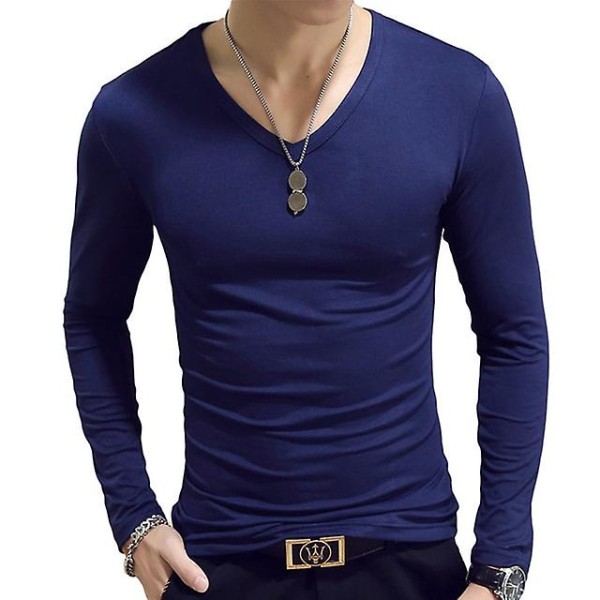 Poolokaulus miehille, yksivärinen, slim fit, joustava, ohut, neulepusero, kevät, syksy, alusvaate, poolokaulus, miesten neulepaita, aluspaita, t-paita Deep blue 2 XL