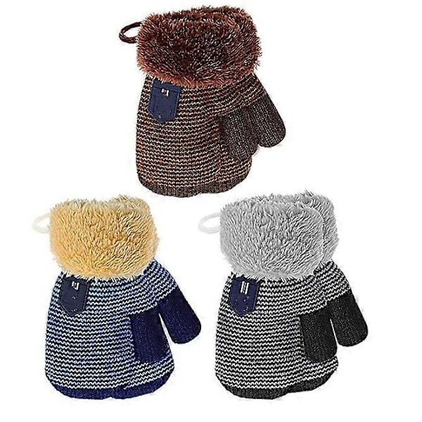 3 par votter, vinterhansker for barn, varme babygutter jentehansker, tykke barnevotter, strikkede barnehandsker