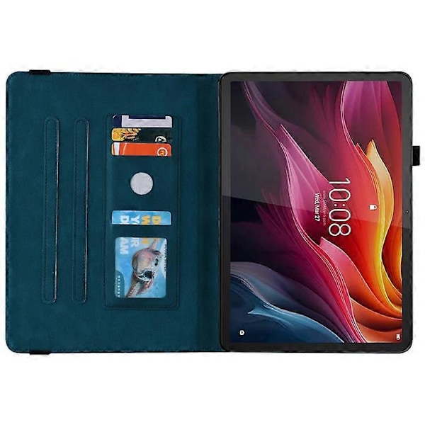 Kompatibelt Fodral för Lenovo Tab K11 Plus Fjäril Blomma Tryck PU Läder Tablet Skydd med Kortfack Blue