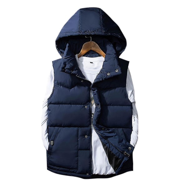 Vattert vest for menn med avtakbar hette, ermeløs vattert jakke for høst navy XS