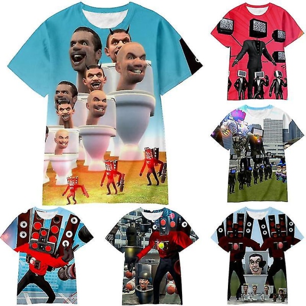 Skibidi Toalett T-shirt Anime Spelkläder Pojkar Flickor Kläder Mode Harajuku Tee Sommar 3d Tryck Barn T-shirt Streetwear Toppar 100CM Skibidi Toilet-10