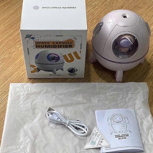 (Hvit) USB Astronaut Romkapsel Luftfukter Diffuser for Kontor Bærbar 220ml med Fargerikt LED Lys Julegave