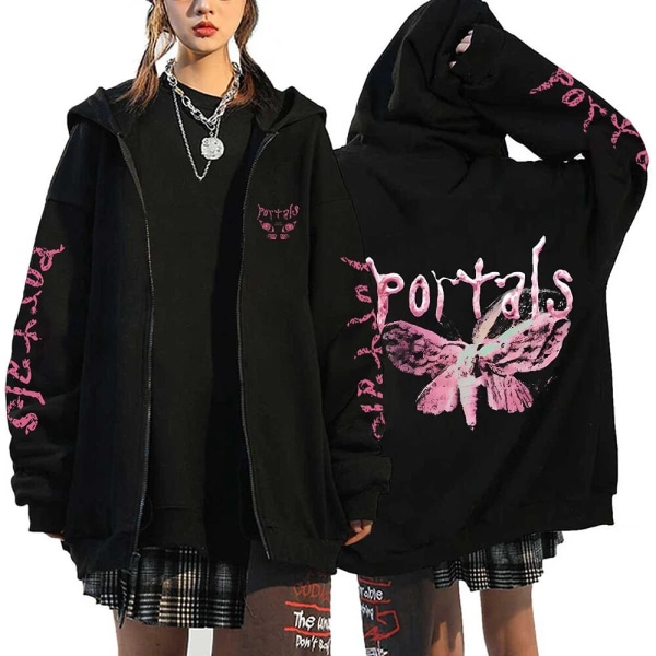 Melanie Martinez Portals Hettegensere Tegneserie Glidelås Sweatshirts Hip Hop Streetwear Jakker Menn Kvinner Oversized Jakker Y2K Klær Black17 L