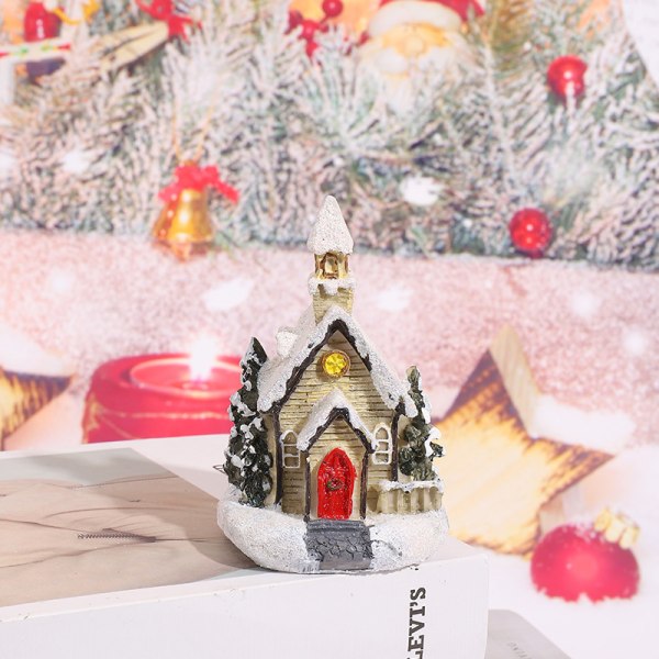 Julepynt harpiks jul lille hus mikro landskab lysende sne hus ornamenter julegaver style 14
