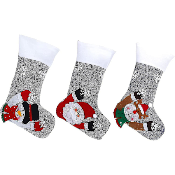Julstrumpor 3 Stycken Stor Storlek Jultomte Snögubbe Ren Karaktär Hängande Strumpor