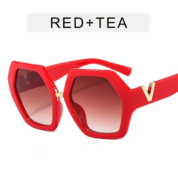 Fashionabla stora hexagonala solglasögon för damer, överdimensionerade glasögon för män, fyrkantiga solglasögon för damer Red Style2